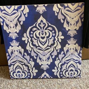 Blue and white canvas wall decor